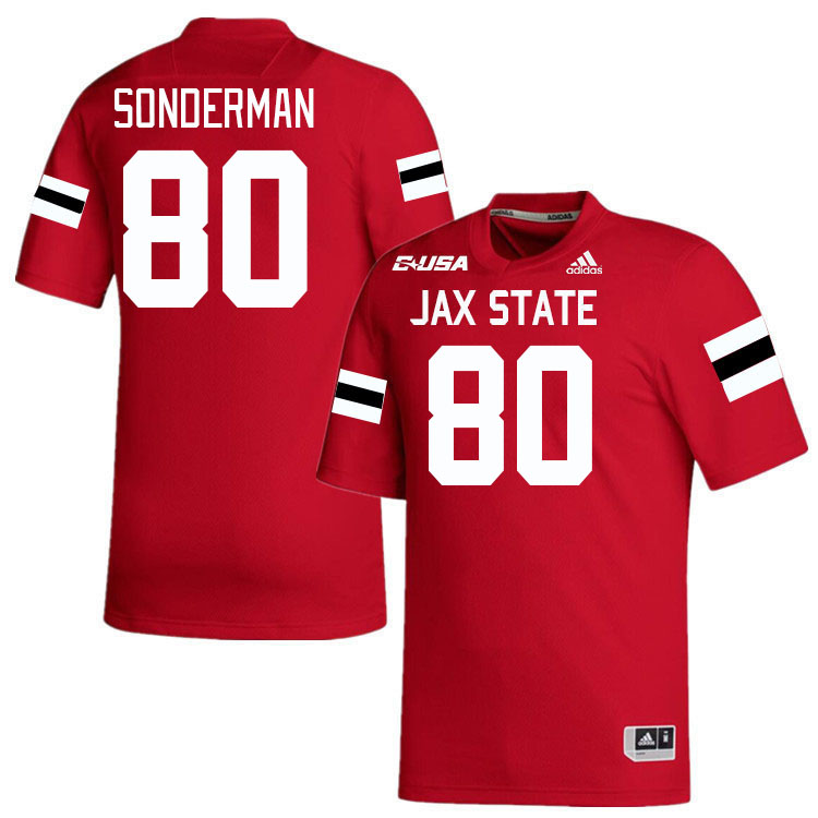 #80 Wyatt Sonderman Jacksonville State Gamecocks College Football Jerseys Stitched-Red